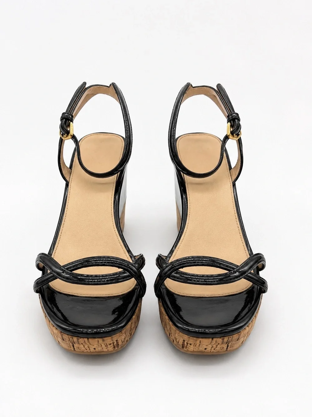 Prada Patent Leather Cork Platform Wedge Sandals